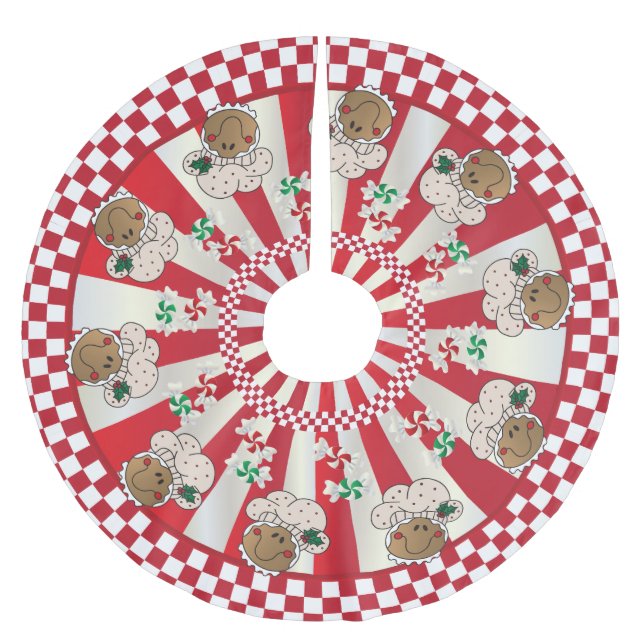 Christmas Retro Gingerbread Bakers Brushed Polyester Tree Skirt (Front)