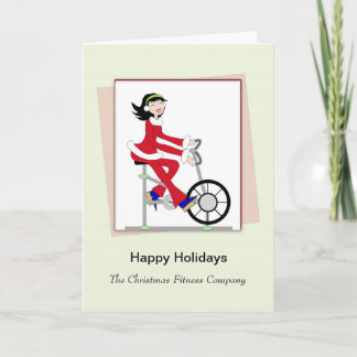 Christmas Retro Girl-Exercise Bike Greeting Card