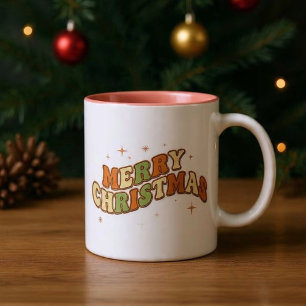 Christmas Retro Groovy Message Two-Tone Coffee Mug