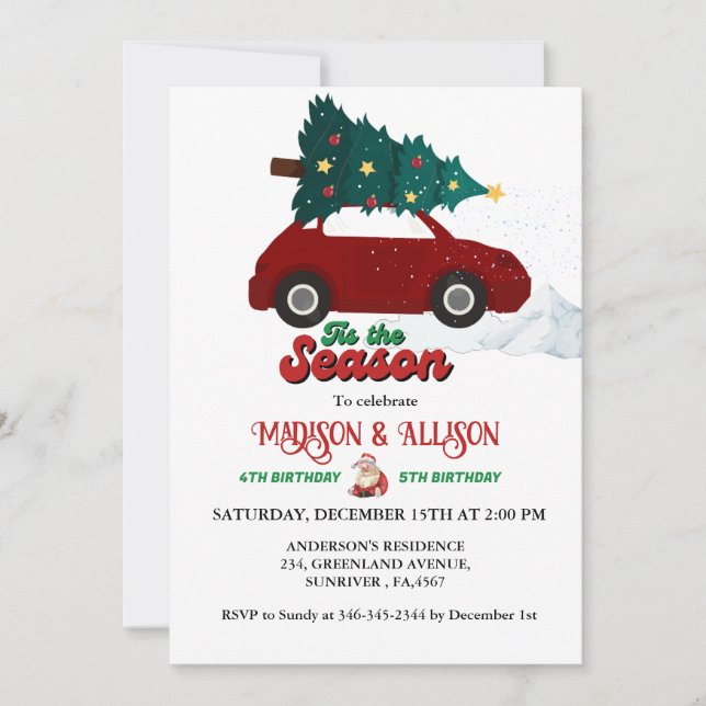 Christmas Retro Groovy twins birthday party Invitation (Front)