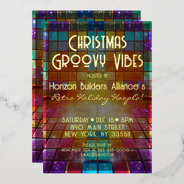 Christmas Retro Groovy Vibes Party Invitation (Front/Back)