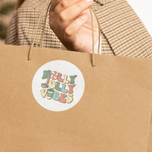 Christmas Retro Holly Jolly Vibes   Classic Round Sticker