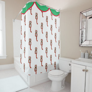 Christmas retro Kit Kat clock cute  Shower Curtain