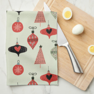 Christmas Retro Mid Century Green Tea Towel