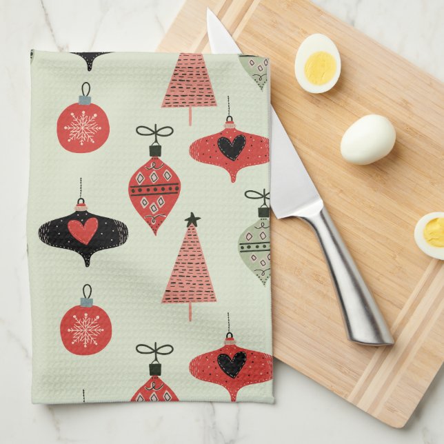 Christmas Retro Mid Century Green Tea Towel (Quarter Fold)