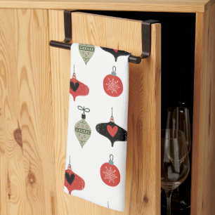 Christmas Retro Mid Century Ornaments Tea Towel