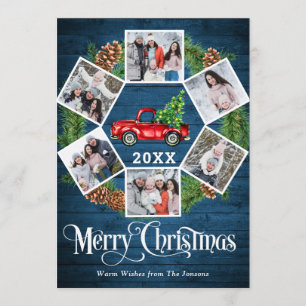 Christmas Retro Red Farm Truck Greeting 6 PHOTO Holiday Card