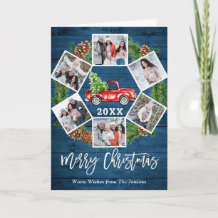 Christmas Retro Red Farm Truck Greeting 6 PHOTO Holiday Card