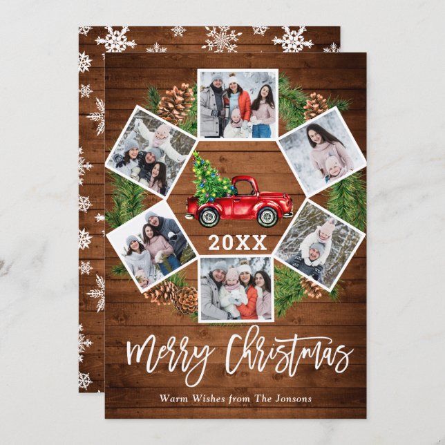 Christmas Retro Red Farm Truck Greeting 6 PHOTO Holiday Card (Front/Back)