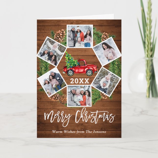 Christmas Retro Red Farm Truck Greeting 6 PHOTO Holiday Card (Front)