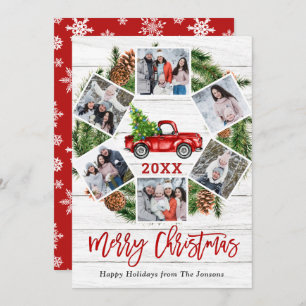 Christmas Retro Red Farm Truck Greeting 6 PHOTO Holiday Card