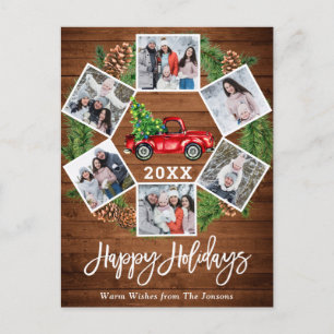 Christmas Retro Red Farm Truck Holiday 6 Photo Postcard