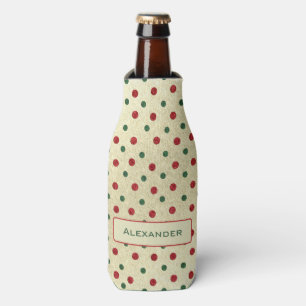 Christmas Retro Red Green Dots Pattern Bottle Cooler