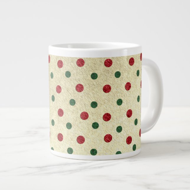 Christmas Retro Red Green Dots Pattern Large Coffee Mug (Front Right)