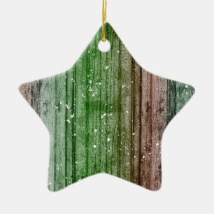 Christmas Retro Red Green Rustic Wood Texture Ceramic Ornament