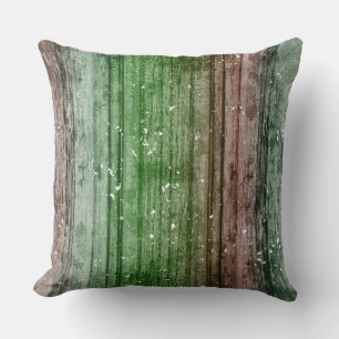 Christmas Retro Red Green Rustic Wood Texture Cushion