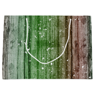 Christmas Retro Red Green Rustic Wood Texture Large Gift Bag