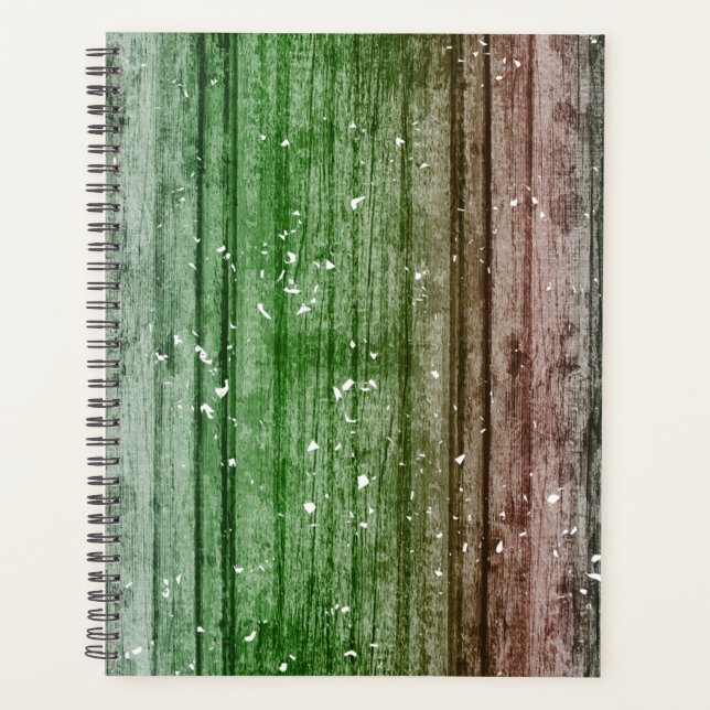 Christmas Retro Red Green Rustic Wood Texture  Planner (Front)