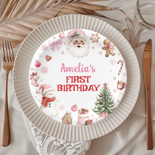 Christmas Retro Santa Birthday Paper Plates