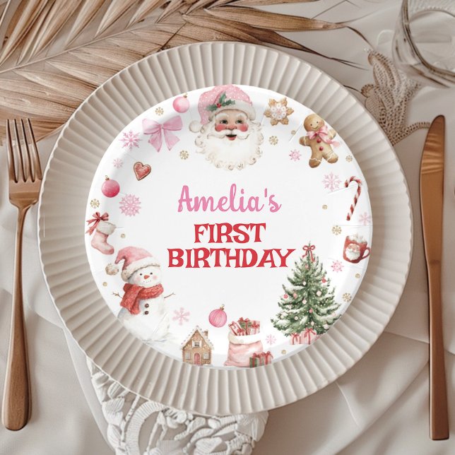 Christmas Retro Santa Birthday Paper Plates (Creator Uploaded)