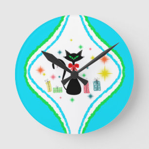 Christmas Retro Siamese Cat Round Clock