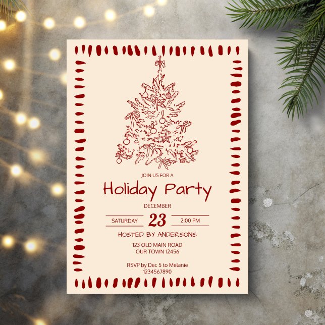 Christmas retro sketch grand millennial party invitation (Christmas retro hand drawn  sketch grand millennial holiday party invitation cards template)