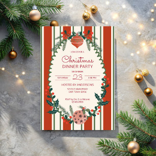 Christmas retro stripes grandmilenial dinner party invitation