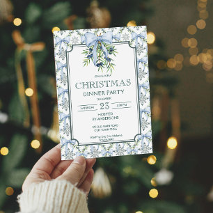 Christmas retro stripes grandmilenial dinner party invitation