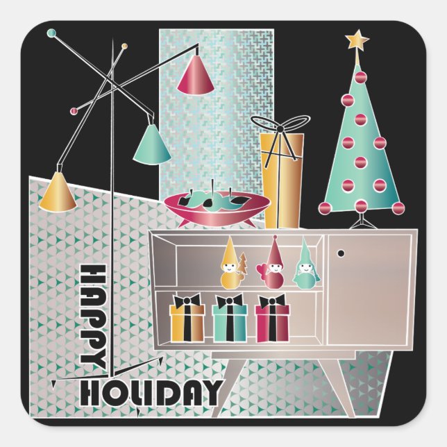 Christmas Retro Tree Square Sticker (Front)