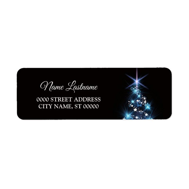Christmas Return Address Blue Tree Black Elegant Label (Front)