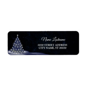 Christmas Return Address Blue Tree Winter Navy Label