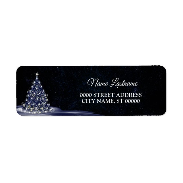 Christmas Return Address Blue Tree Winter Navy Label (Front)