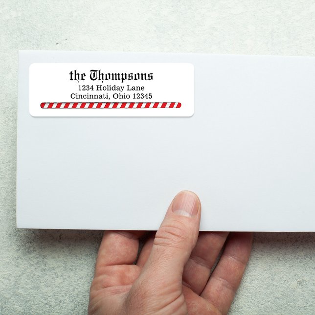 Christmas Return Address Candy Cane Stripes Label (Simple red and white return address label. )