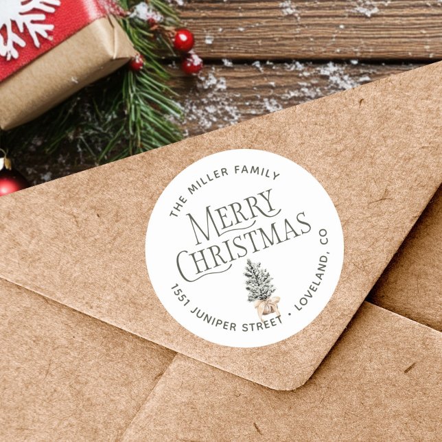Christmas Return Address Classic Round Sticker (Creator Uploaded)