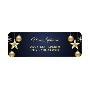 Christmas Return Address Golden Ornament Navy Blue Label