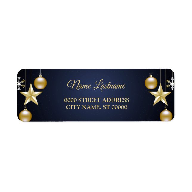 Christmas Return Address Golden Ornament Navy Blue Label (Front)
