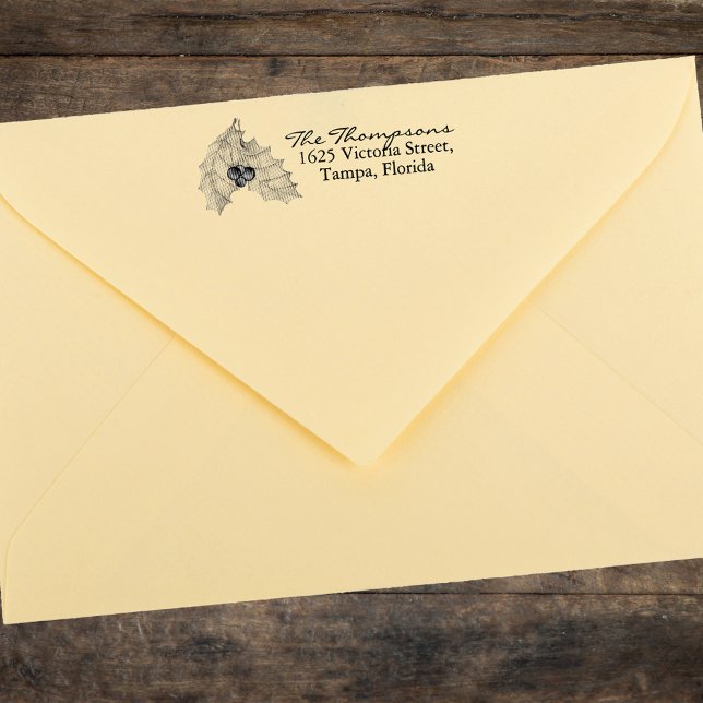 Christmas Return Address Greenery Holly Rubber Stamp (Christmas greenery return address stamp.)
