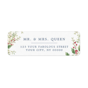 Christmas Return Address holly berries Label