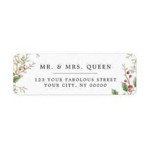 Christmas Return Address holly berries Label