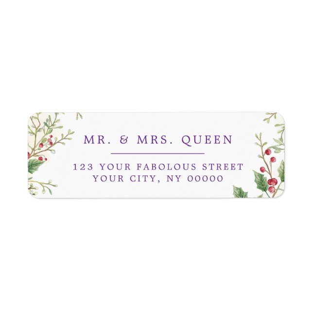 Christmas Return Address holly berries Label (Front)