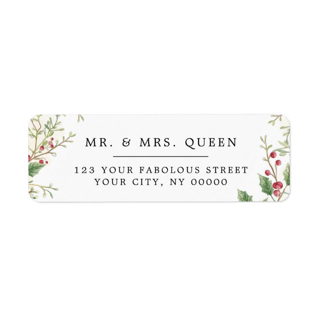 Christmas Return Address holly berries Return Address Label (Front)