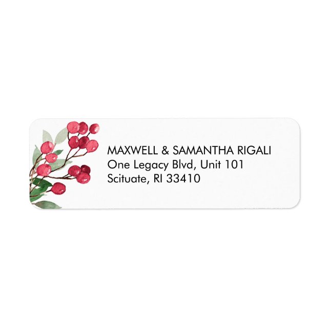 Christmas Return Address Label Berries & Leaves (Front)