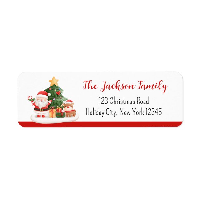 Christmas Return Address Labels Santa & Tree (Front)