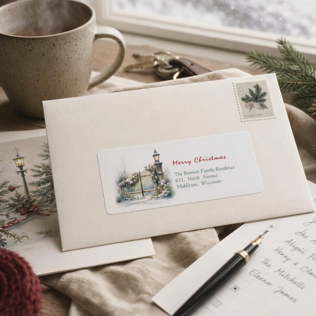 Christmas Return Address Labels Snowy Winter Gate (Creator Uploaded)