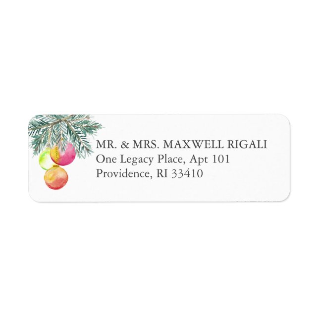 Christmas Return Address Labels Unique Watercolor (Front)