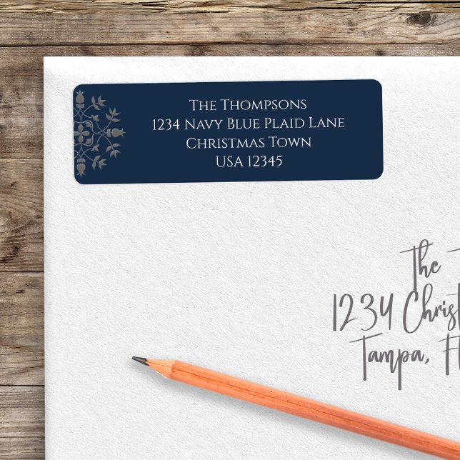 Christmas Return Address Navy Blue Label (Simple Navy Blue return address label with silver snowflake design)