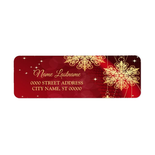 Christmas Return Address Red Golden Holiday Party Label (Front)