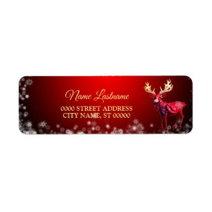 Christmas Return Address Red Reindeer Winter Label