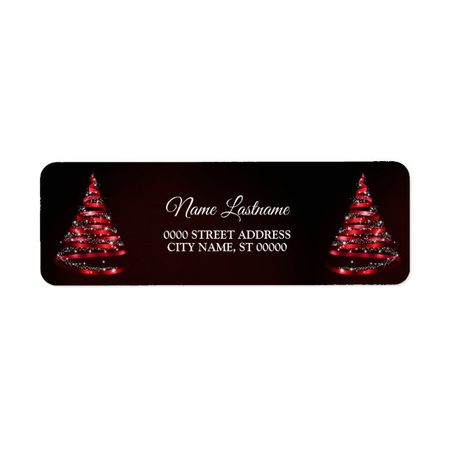 Christmas Return Address Shiny Red Ribbon Tree Label (Front)