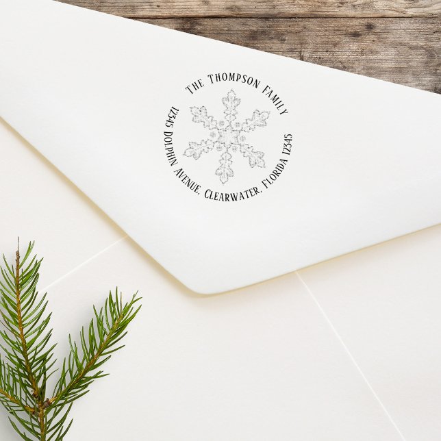 Christmas Return Address Snowflake Self-inking Stamp (Custom return address self inking stamp with whimsy snowflake.)